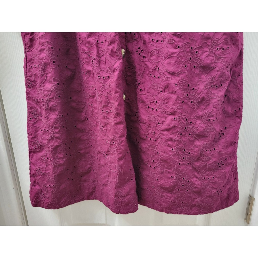 Liz Claiborne Wild Cherry Eyelet Cotton Button Front Midi Dress Pockets XL - Picture 9 of 12